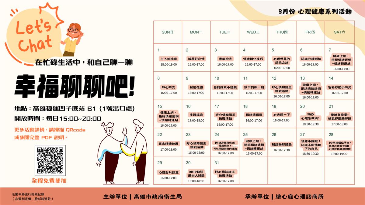 幸福聊聊吧!心理健康活動一覽表115年3月